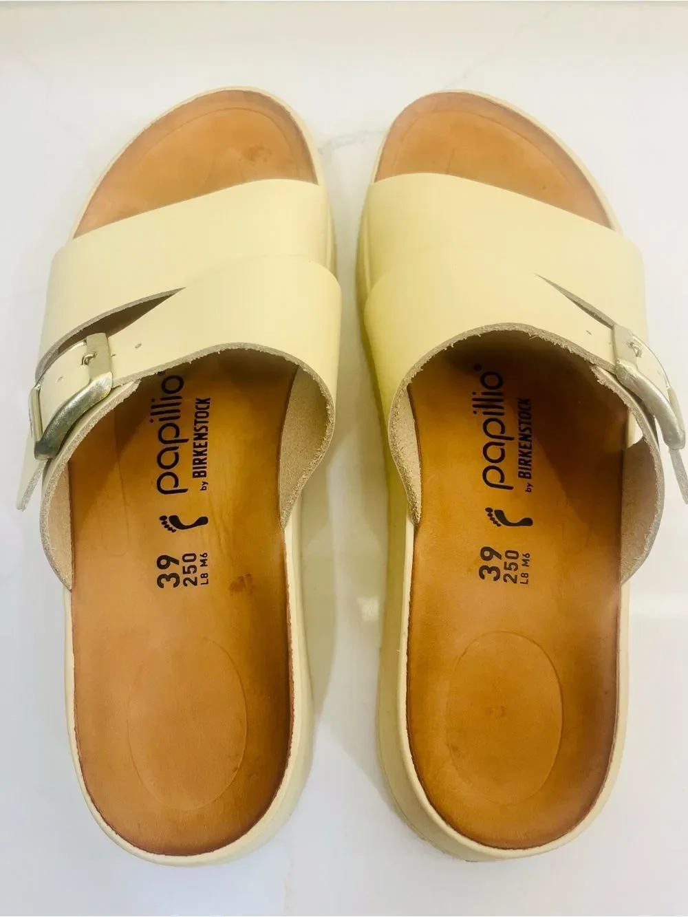 Papillio by Birkenstock Almina Platform Slide Sandals Ivory Leather